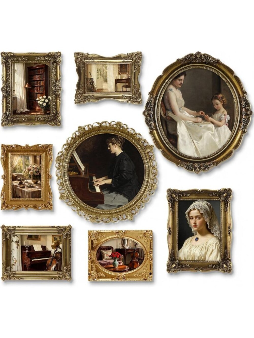 8 Vintage Ornate Picture Frames Set for Gallery Wall Decor - Gold & Bronze